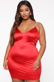 Shinin' On You Satin Mini Dress - Red