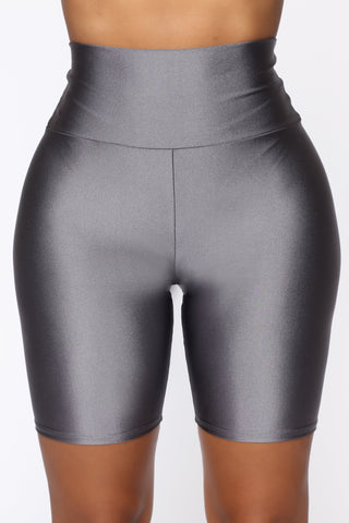 Nova Bae-sic Bermuda Biker Short In Glossy Fabric - Grey