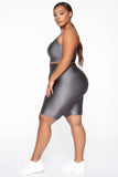 Nova Bae-sic Bermuda Biker Short In Glossy Fabric - Grey