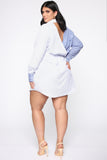 Holding Back Shirt Dress - Blue/White