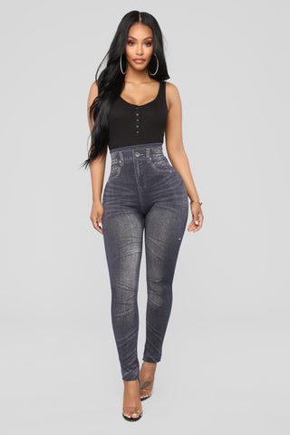 Larissa Denim Print Leggings - Black