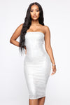 Always A Party Metallic Midi Dress - Silver