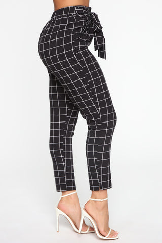 Bad Decisions Tie Waist Pants - Black/White