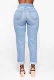 Walk This Way Boyfriend Jeans - Medium Blue Wash