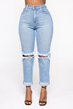 Walk This Way Boyfriend Jeans - Medium Blue Wash