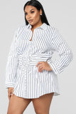 Well Suited Striped Shirt Dress - White