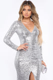 One Of A Shine Maxi Dress - Silver
