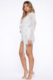 Center Stage Sequin Mini Dress - White/Silver
