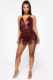 Sparks Fly Sequin Romper - Burgundy