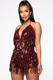 Sparks Fly Sequin Romper - Burgundy