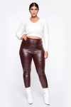 Teyana Leather-Like Leggings - Burgundy