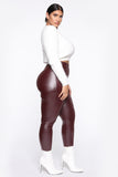 Teyana Leather-Like Leggings - Burgundy