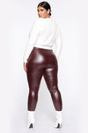 Teyana Leather-Like Leggings - Burgundy