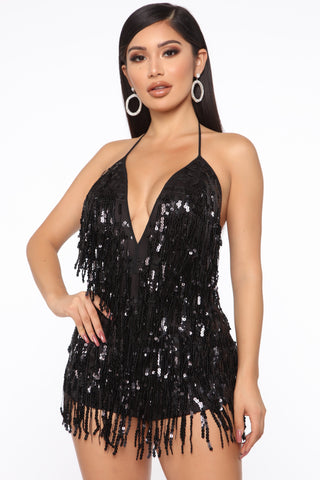 Sparks Fly Sequin Romper - Black
