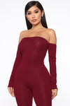 Soothe Off Shoulder Jumpsuit - Burgundy