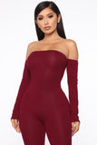 Soothe Off Shoulder Jumpsuit - Burgundy