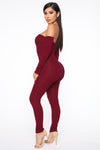 Soothe Off Shoulder Jumpsuit - Burgundy