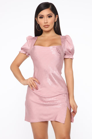 Let It Be Satin Mini Dress - Mauve