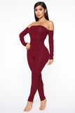 Soothe Off Shoulder Jumpsuit - Burgundy