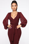 All About Me Balloon Sleeve Jumpsuit - Burgundy