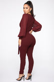 All About Me Balloon Sleeve Jumpsuit - Burgundy