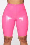 She A Milf Vinyl Biker Shorts - Pink