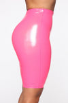 She A Milf Vinyl Biker Shorts - Pink