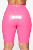 She A Milf Vinyl Biker Shorts - Pink