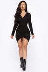 Raquel Ruched Midi Dress - Black