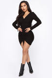 Raquel Ruched Midi Dress - Black