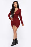 Raquel Ruched Midi Dress - Burgundy