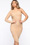 Eevi Mesh Midi Dress - Nude