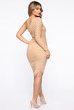 Eevi Mesh Midi Dress - Nude