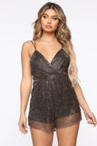 Meet Me Half Way Metallic Romper - Black/Gold