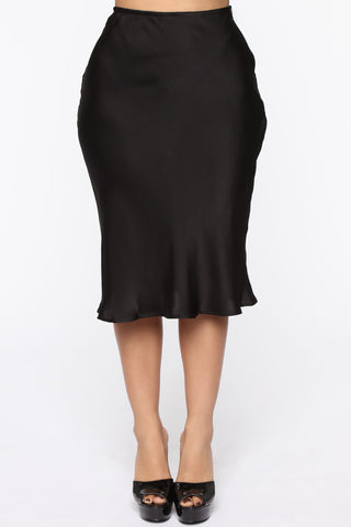 Runway All Day Satin Midi Skirt - Black