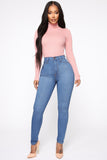 Classic High Waist Skinny Jeans - Medium Blue Wash