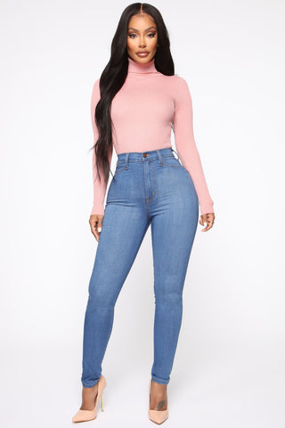 Classic High Waist Skinny Jeans - Medium Blue Wash