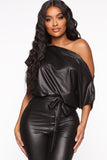 Want You Back PU Jumpsuit - Black
