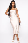Sadie Satin Midi Slip Dress - Nude