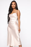 Sadie Satin Midi Slip Dress - Nude