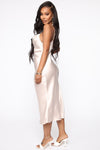 Sadie Satin Midi Slip Dress - Nude