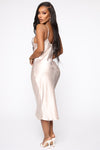 Sadie Satin Midi Slip Dress - Nude