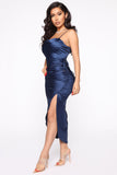 Miss Honey Satin Midi Slip Dress - Navy