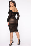 Ready In A Ruched Off Shoulder Midi Dress - Black