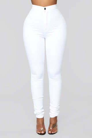 Super High Waist Denim Skinnies - White