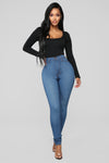 Classic High Waist Skinny Jeans - Medium Blue Wash