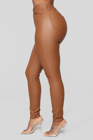 Double Dare Faux Leather Pants - Camel