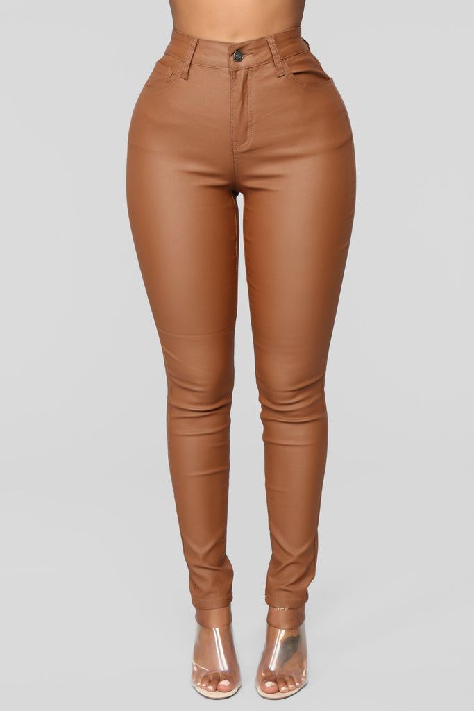 Double Dare Faux Leather Pants - Camel