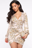 Athina Printed Mini Dress - Taupe