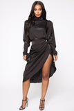 Subtle Shades Satin Midi Dress - Black